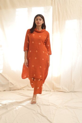 Burnt Orange Bandhani Draped Set