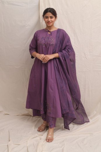 Grape Elephant Embroidered Anarkali Set