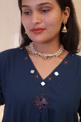 Navy Mirror Apple Cut Kurta Plazzo Set