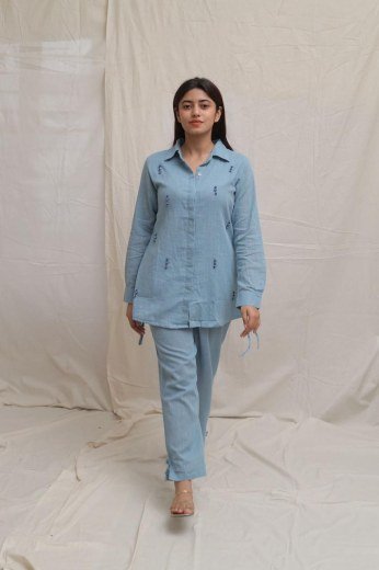 Powder Blue Embroidered Shirt Co-ord Set