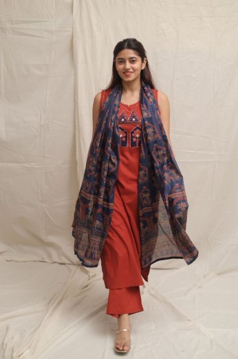 Rust Ajrakh Motif Kurta Set