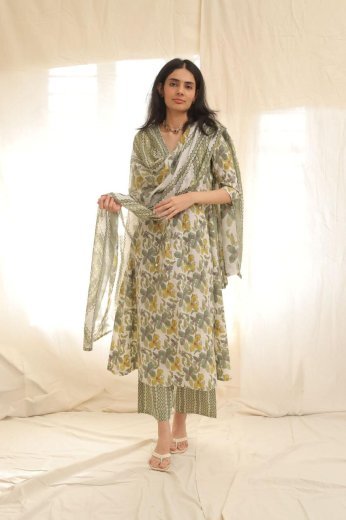 Sage Floral Printed Cotton Set
