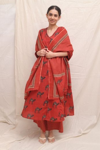 Scarlet Camel Print Kurta Set